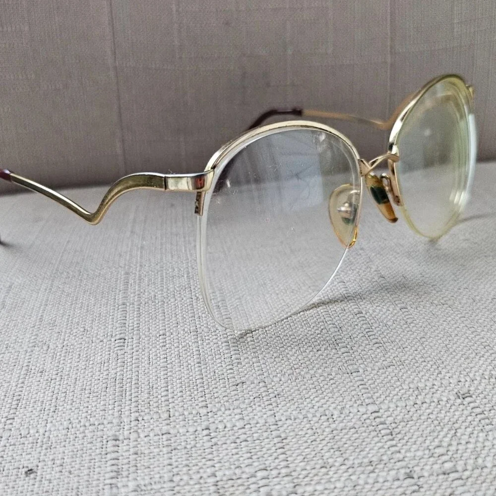 Vintage Women Eyeglasses Gold Tone Big Face Half Rim Glasses Eye Wear